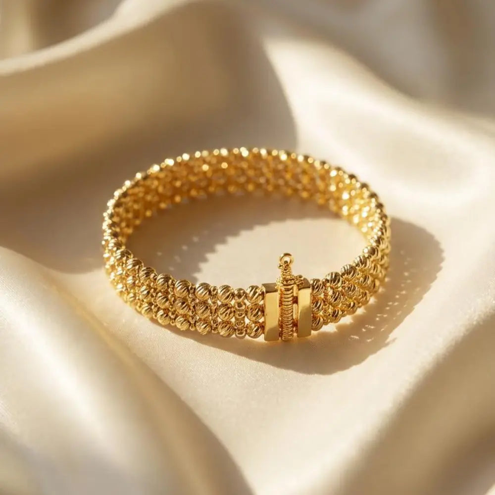  Gold Plated Ribbed Bead Bracelet