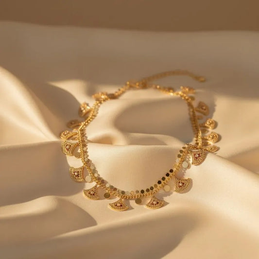 Gold Plated Royal Fan Charm Necklace