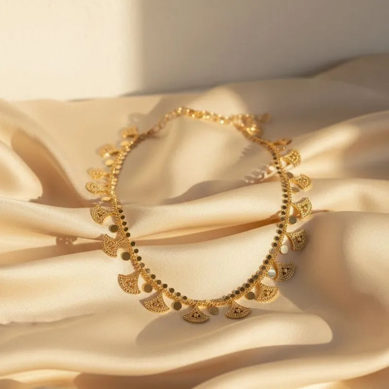 Gold Plated Royal Fan Charm Necklace