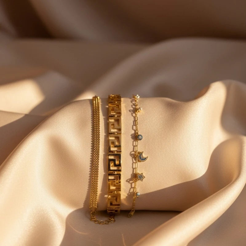 Gold Plated Soft Shine Bracelet Bundle of 3