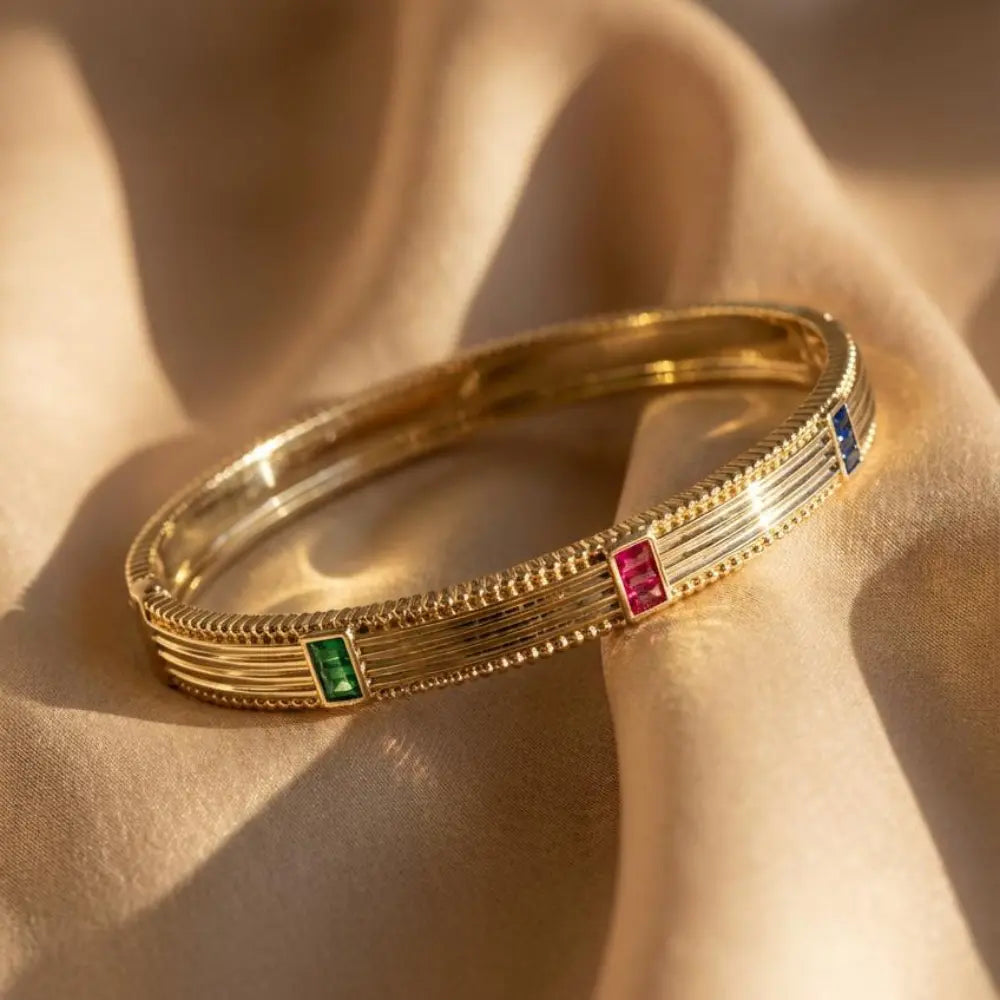 Gold Plated hinged bangle Baguette Gemstone