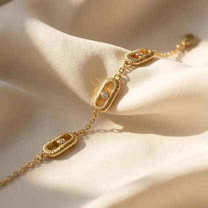 18K Gold & Silver Plated Moving Crystal Oval Link Bracelet