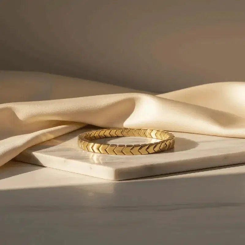 Gold Plated Bangle Bracelets – 14K Chevron Design