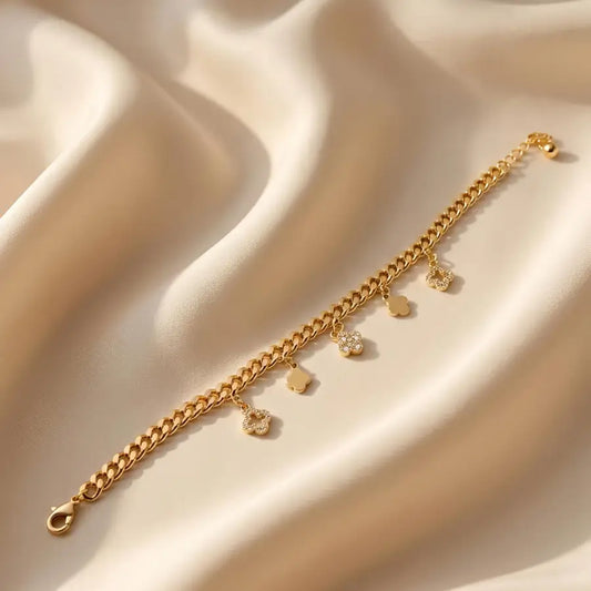 Gold Plated Clover Charm Cuban Bracelet