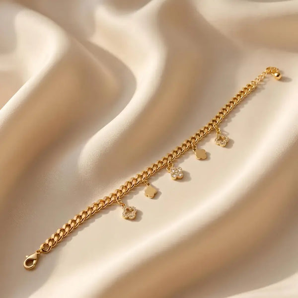 Gold Plated Clover Charm Cuban Bracelet