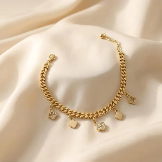Gold Plated Clover Charm Cuban Bracelet
