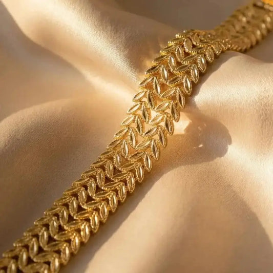 Gold Plated Double Row Leaf Link Bracelet
