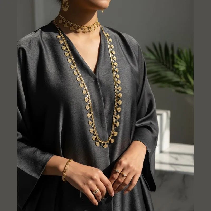 Gold Plated Fan Charm Statement Necklace & Earring Set