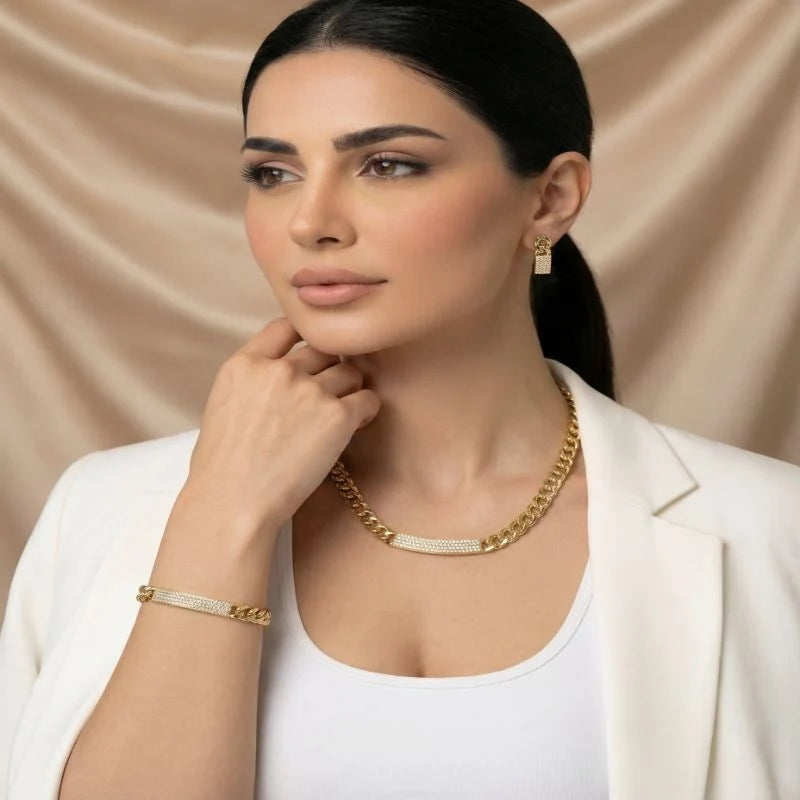 18K Gold Plated Jewelry Set with Cuban Link Design