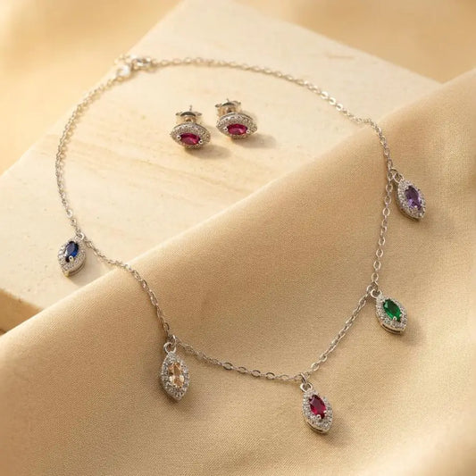 Gold Plated Pendant Necklaces – Gemstone Jewelry Set – Silver