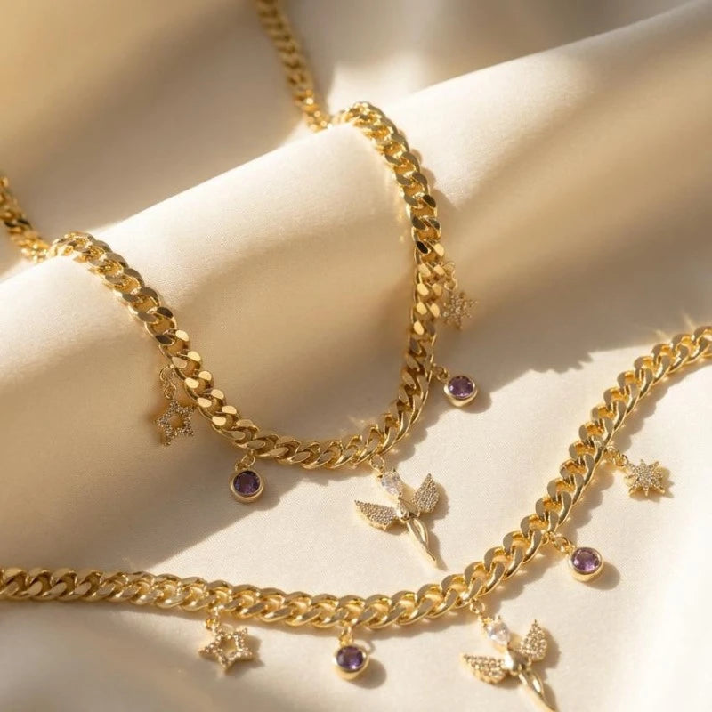 Gold Plated Purple Gemstone with Stars Jewelry Set