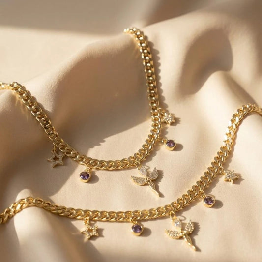Gold Plated Purple Gemstone with Stars Jewelry Set