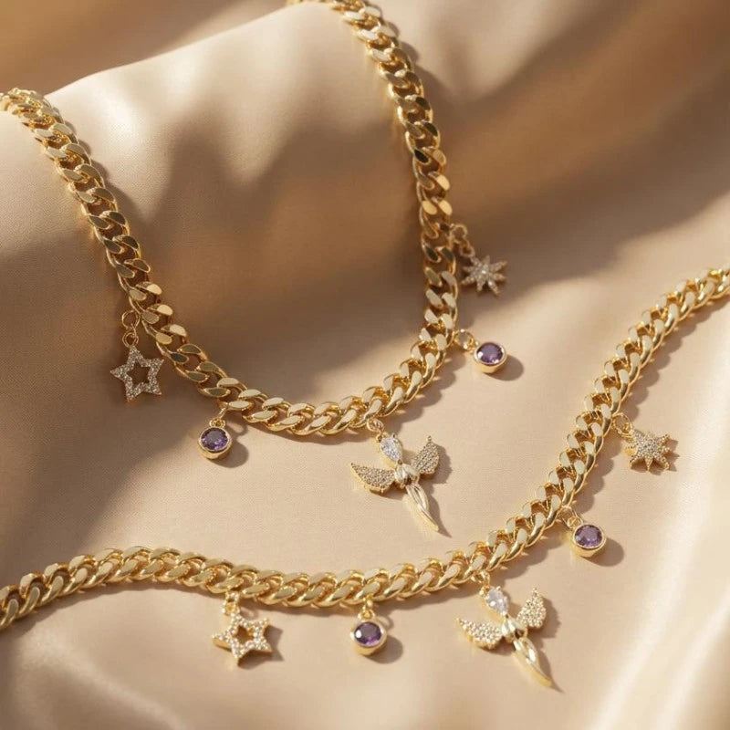 Gold Plated Purple Gemstone with Stars Jewelry Set