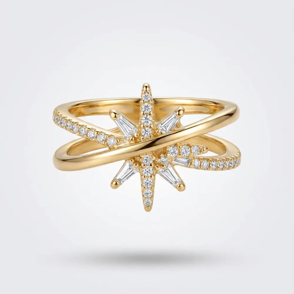 Gold Plated Ring for Ladies with Crossed Sparkling Design