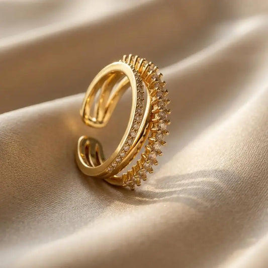 18K Gold Plated Ring for Ladies with Open Sparkling Design