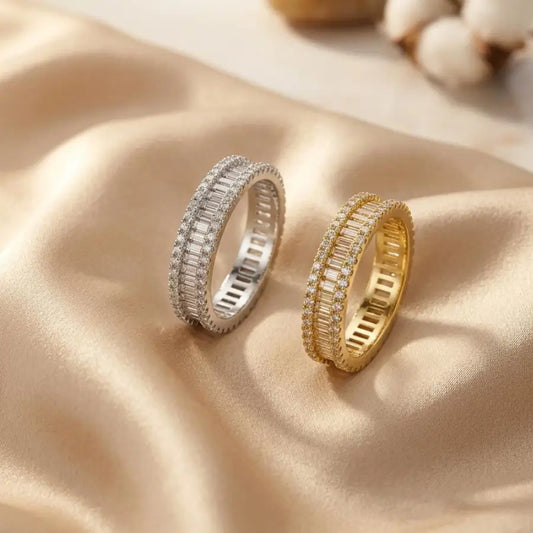 Gold Plated Rings for Ladies – Dual Band Zircon Ring