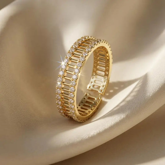 Gold Plated Rings for Ladies – Dual Band Zircon Ring