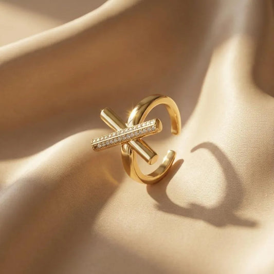 Gold Plated Statement Ring with X-Shaped Open Design