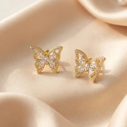 Gold Plated Stud Earrings for Daily Wear with Butterfly Design