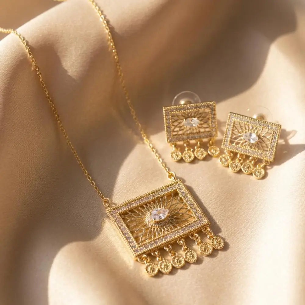 Gold Plated Traditional Arabic Necklace & Earring Set