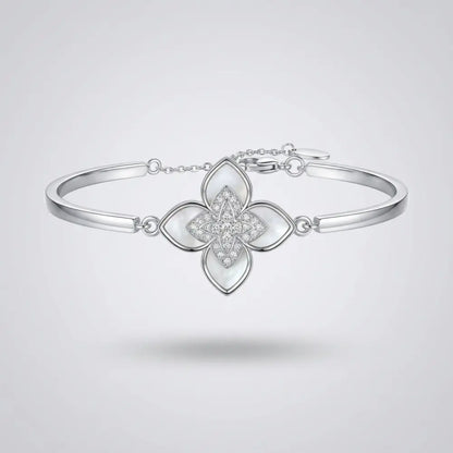 Silver Mother of Pearl Clover Flower Bangle