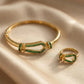 Gold Plated Horse Hoof Bracelet and Ring Jewelry Set - Green