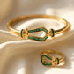 Gold Plated Horse Hoof Bracelet and Ring Jewelry Set - Green