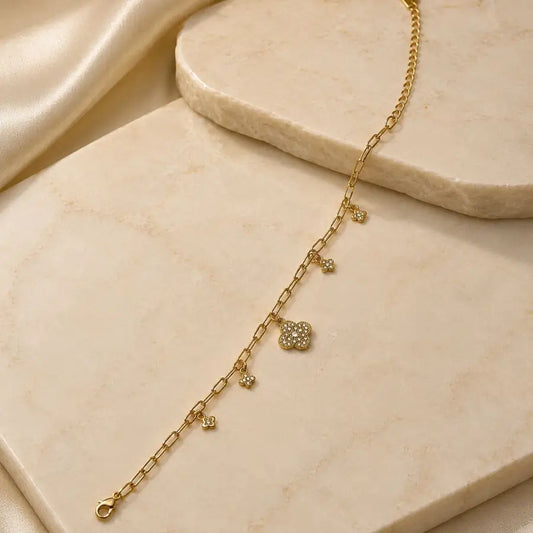 Hanging Floral Charms Gold Plated Charm Bracelet