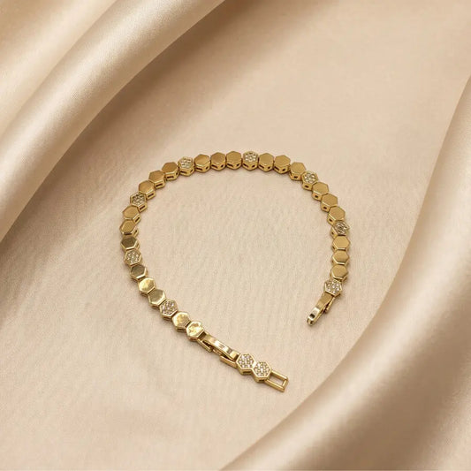 Hexagonal Zirconia Gold Plated Tennis Bracelet