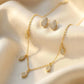 Gold Plated Leaf-Shaped Zirconia Charm Jewelry Set necklace, earrings