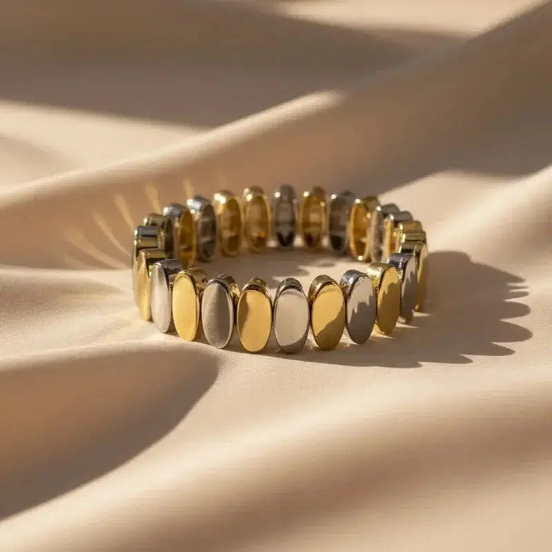 Two-Tone Bracelet with Oval Stretch Link Design