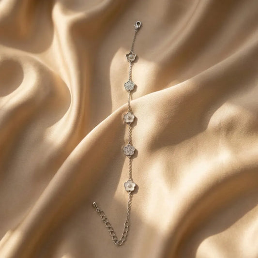 Luxury Gold-Plated Mother of Pearl and Zirconia Flower Bracelet