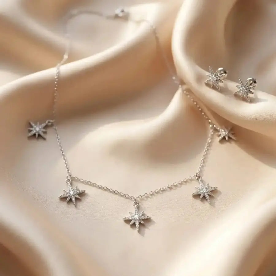 Luxury Gold-Plated & Silver Sparkling Star Necklace and Earrings Set7