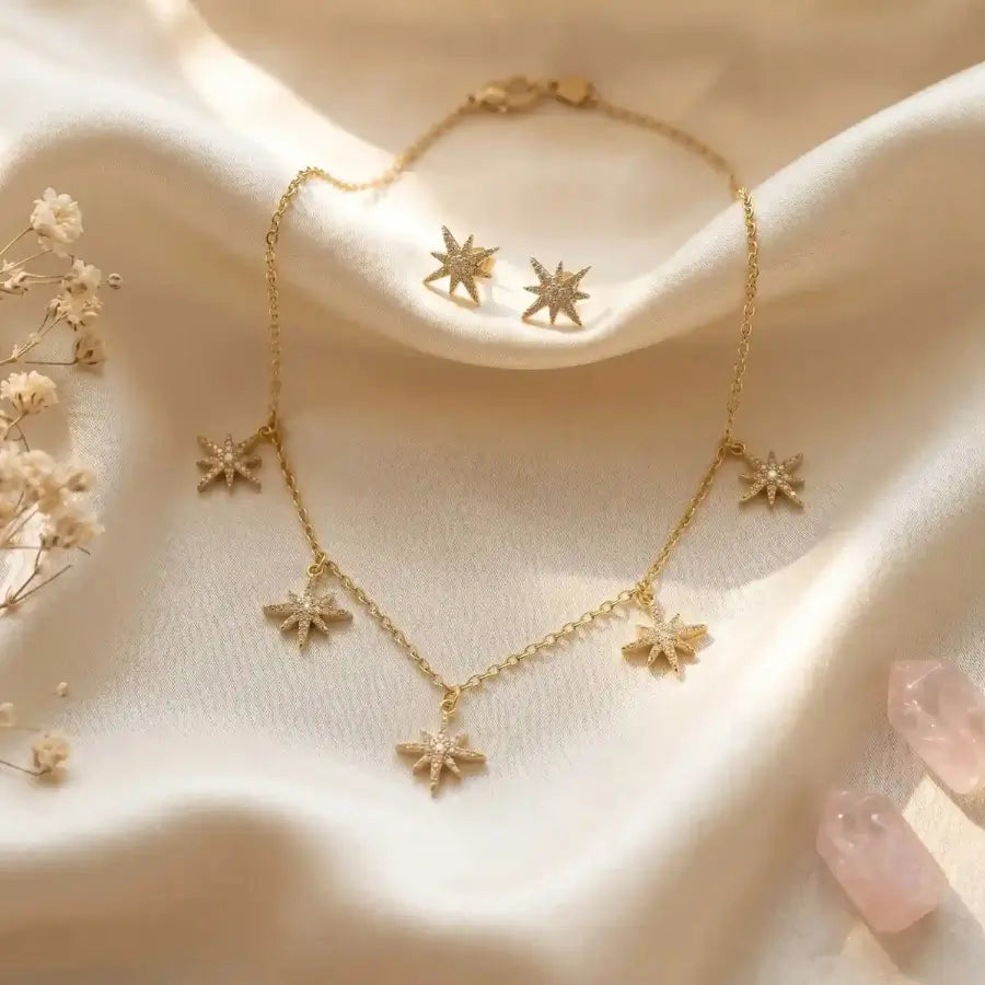 Luxury Gold-Plated & Silver Sparkling Star Necklace and Earrings Set8