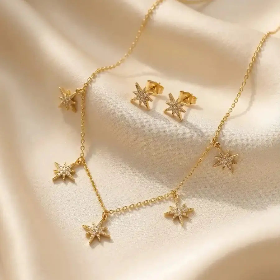 Luxury Gold-Plated Star Necklace and Earrings Set