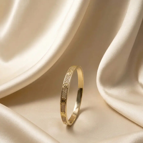 Pavé Screw Motif 18K Gold Plated Bangle