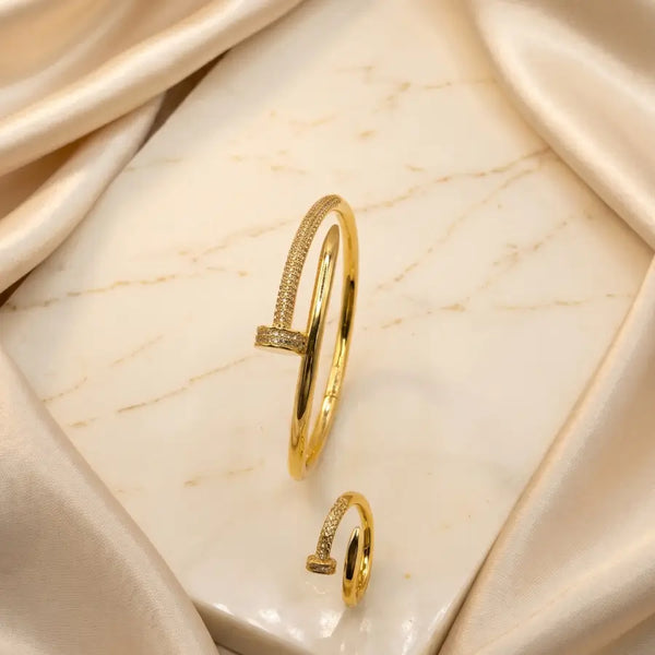 Pave Wrap Nail Gold Plated Ring & Bracelet Set