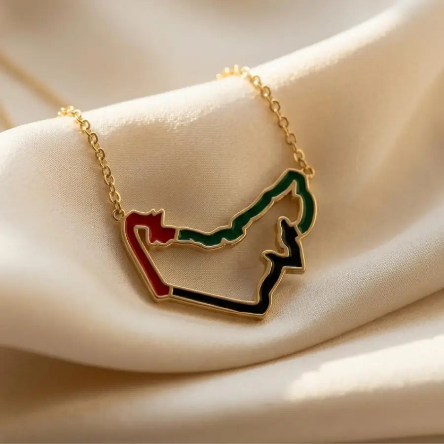 UAE Map Enamel Gold Plated Necklace