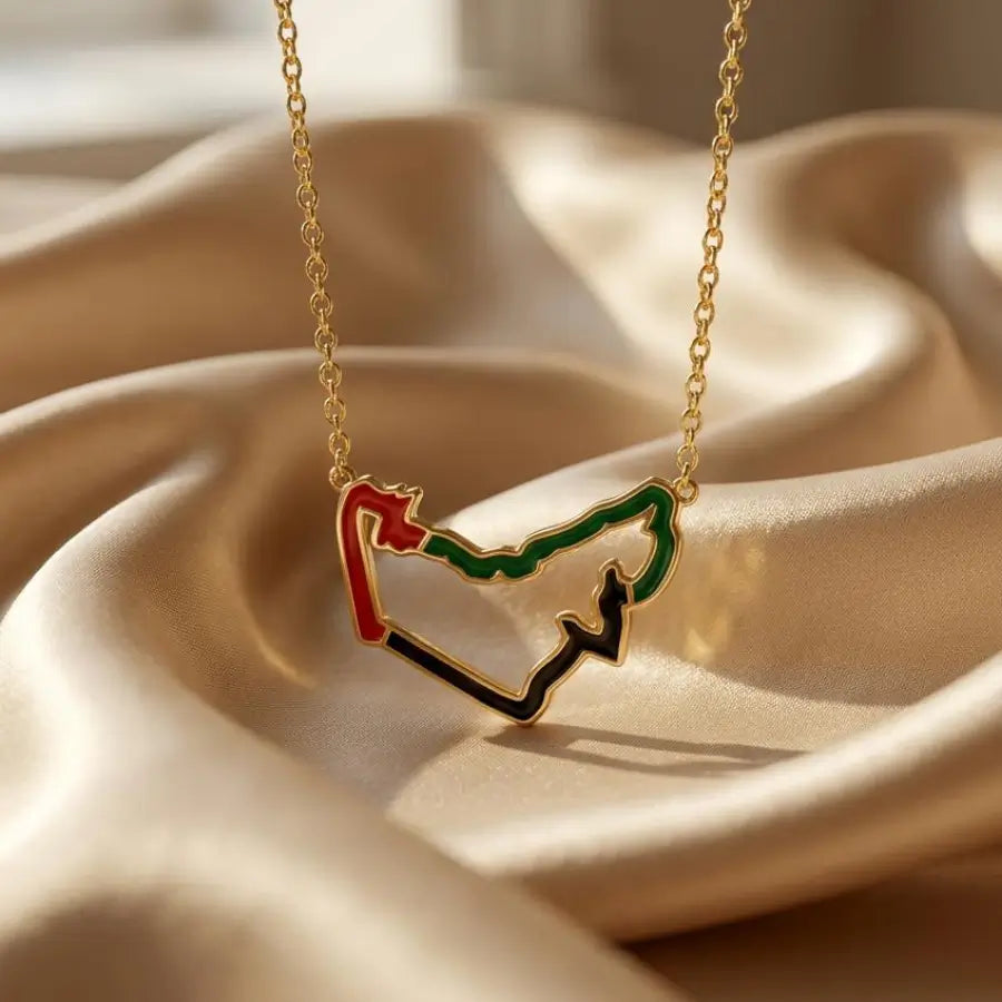 UAE Map Enamel Gold Plated Necklace