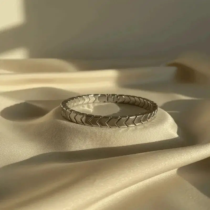 Silver-Toned Bangle Bracelets – 14K Chevron Design