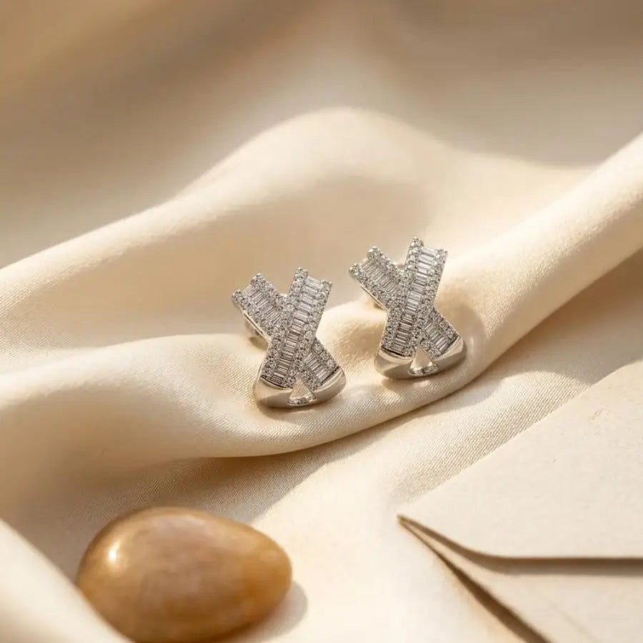 Silver-Toned Stud Earrings with X Design 