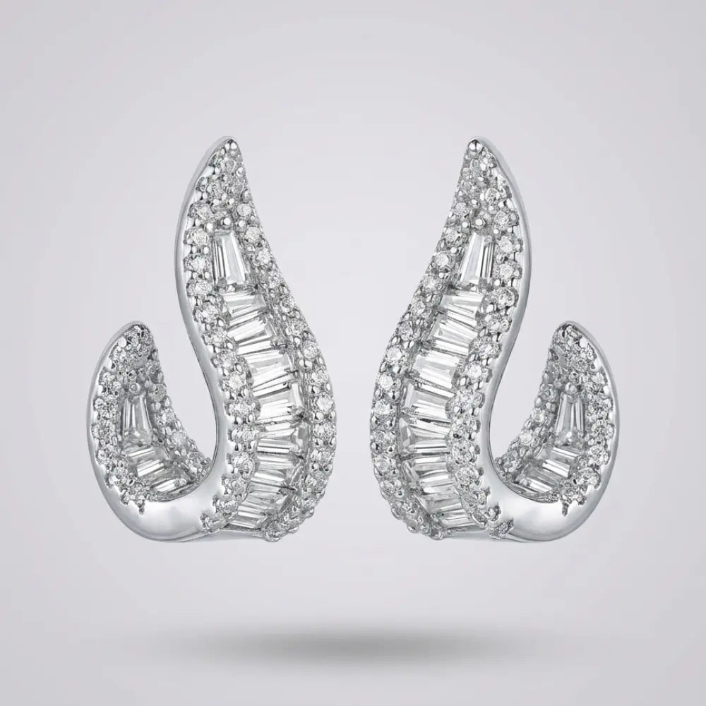 Silver-toned J-Hoop Earrings with Zirconia
