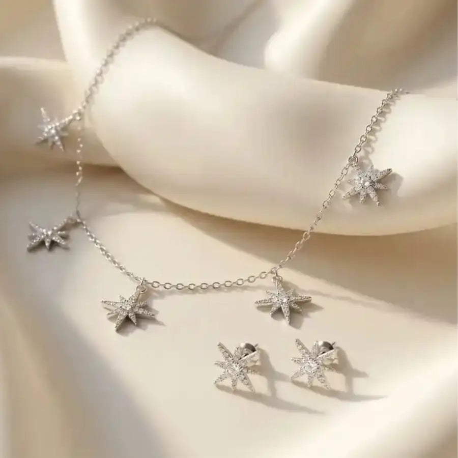 Luxury Silver Sparkling Star Necklace and Earrings Set10