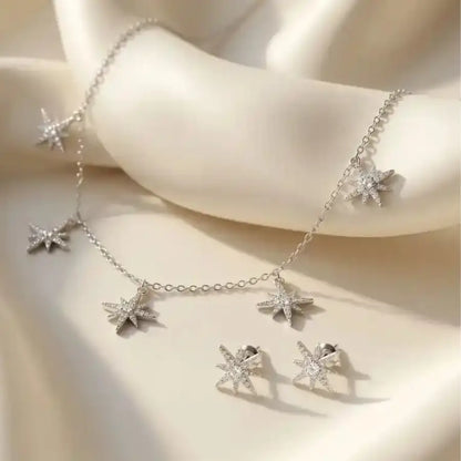 Luxury Silver Sparkling Star Necklace and Earrings Set10