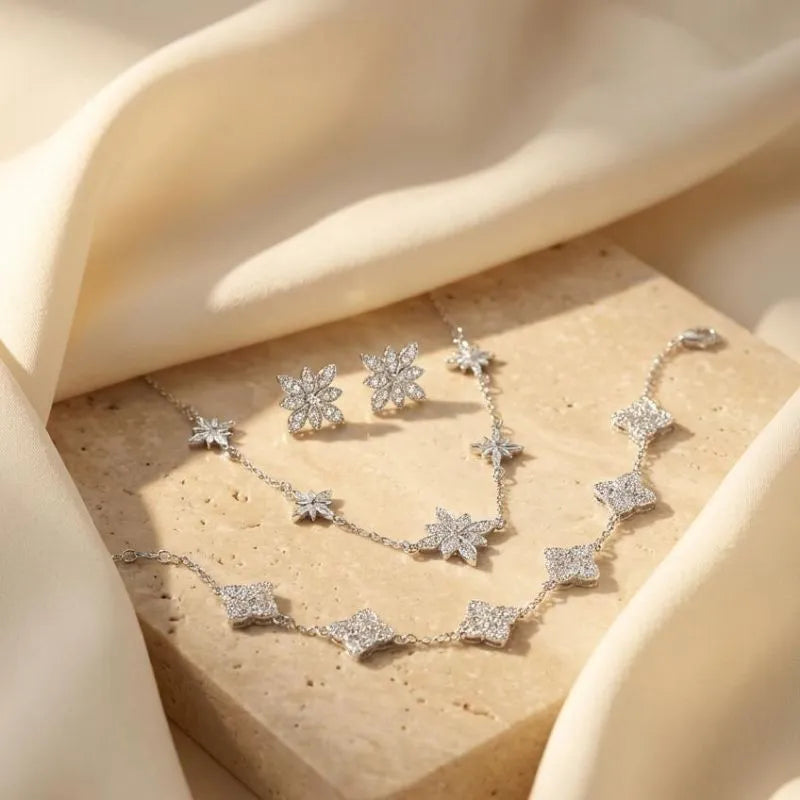 Floral Crystal Clover Jewelry Bundle