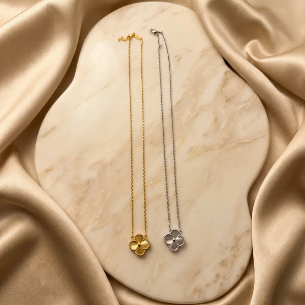 Textured Clover Gold & Silver Plated Pendant Necklaces