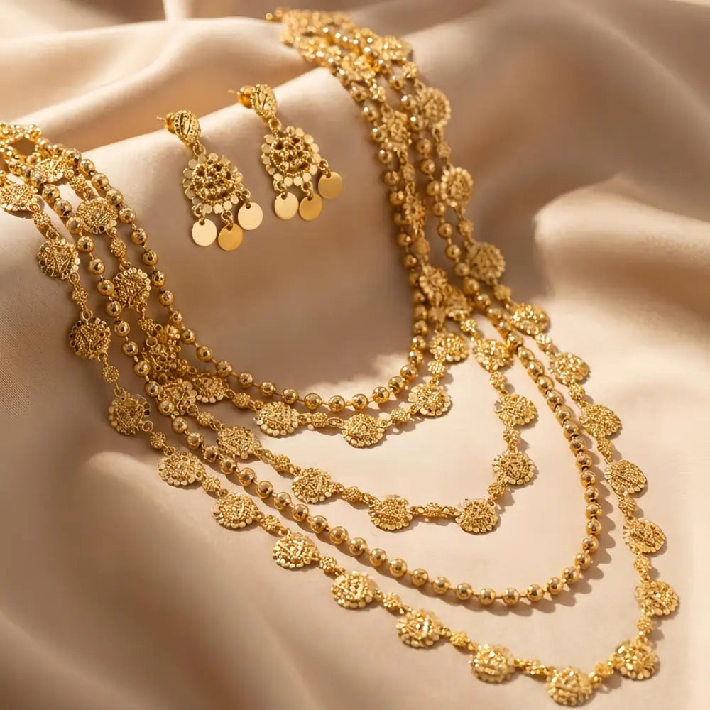 Traditional 3-Piece Gold-plated Layered Jewelry Set front view