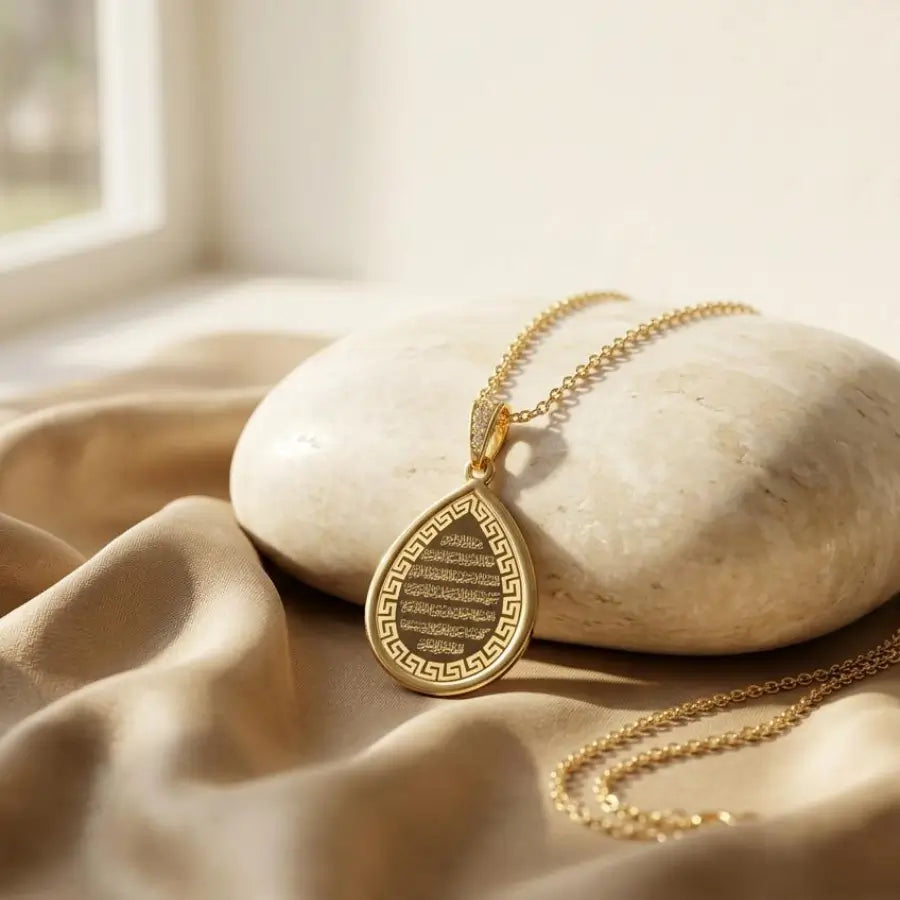 Gold-Plated Teardrop Islamic Ayat al-Kursi Necklace