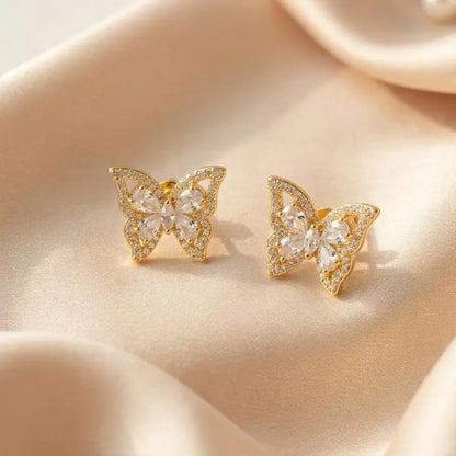 Luxury Zirconia Butterfly Stud Earrings - Gold and Silver