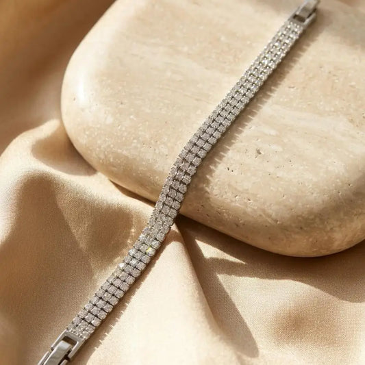 Luxury Three-Row Radiant Zirconia Tennis Bracelet -Gold and Silver